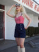 Rot & Blau 1950er Chevron Streifen Gurt Romper