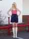 Rot & Blau 1950er Chevron Streifen Gurt Romper