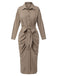 Khaki 1960er Solide Falten Revers Kleid