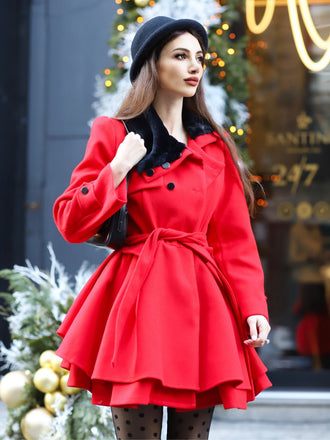 Weihnachten Pelzkragen Taillierter Winter Mantel