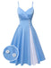 [Vorverkauf] Blau 1950er Spaghetti Träger Patchwork Kleid