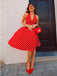 Rot 1950er Polka Dot Halter Kleid