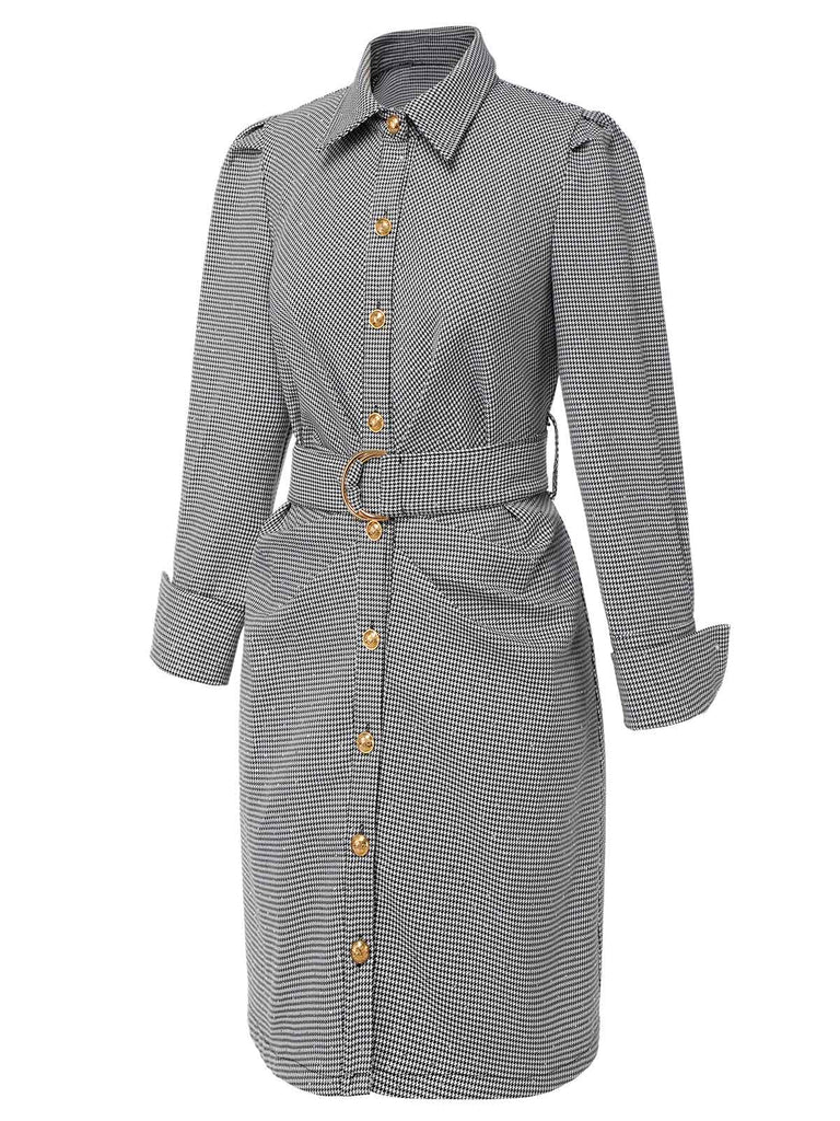 1960er Hahnentritt Glitzer Revers Gesmoktes Kleid