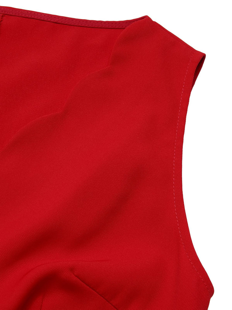 [Vorverkauf] Rot 1950er Herz Bogen Ärmelloses Kleid