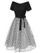 [Vorverkauf] Schwarz 1950er Tupfen Netz Schulterfrei Kleid