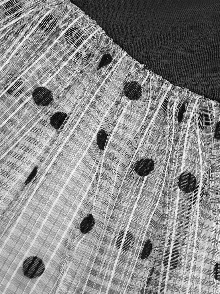 [Vorverkauf] Schwarz 1950er Tupfen Netz Schulterfrei Kleid