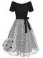 [Vorverkauf] Schwarz 1950er Tupfen Netz Schulterfrei Kleid