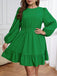 [Übergröße] Grün 1940er Glockenärmel Rüschensaum Kleid