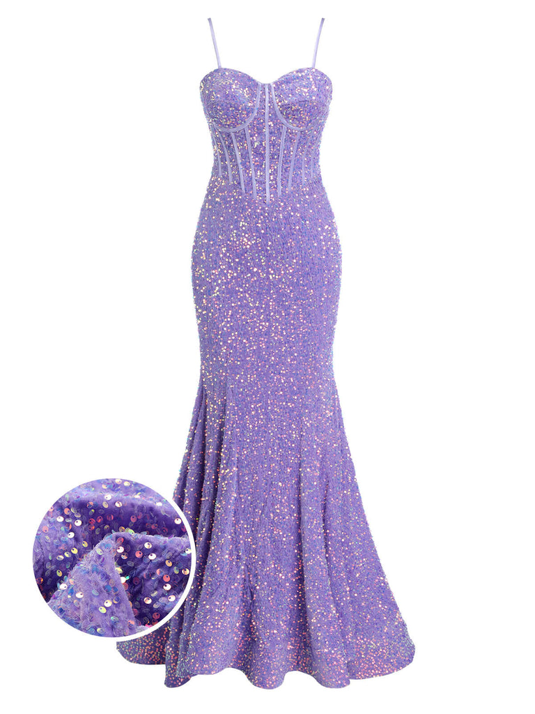 Lavendel 1920er Pailletten Korsett Meerjungfrauenkleid