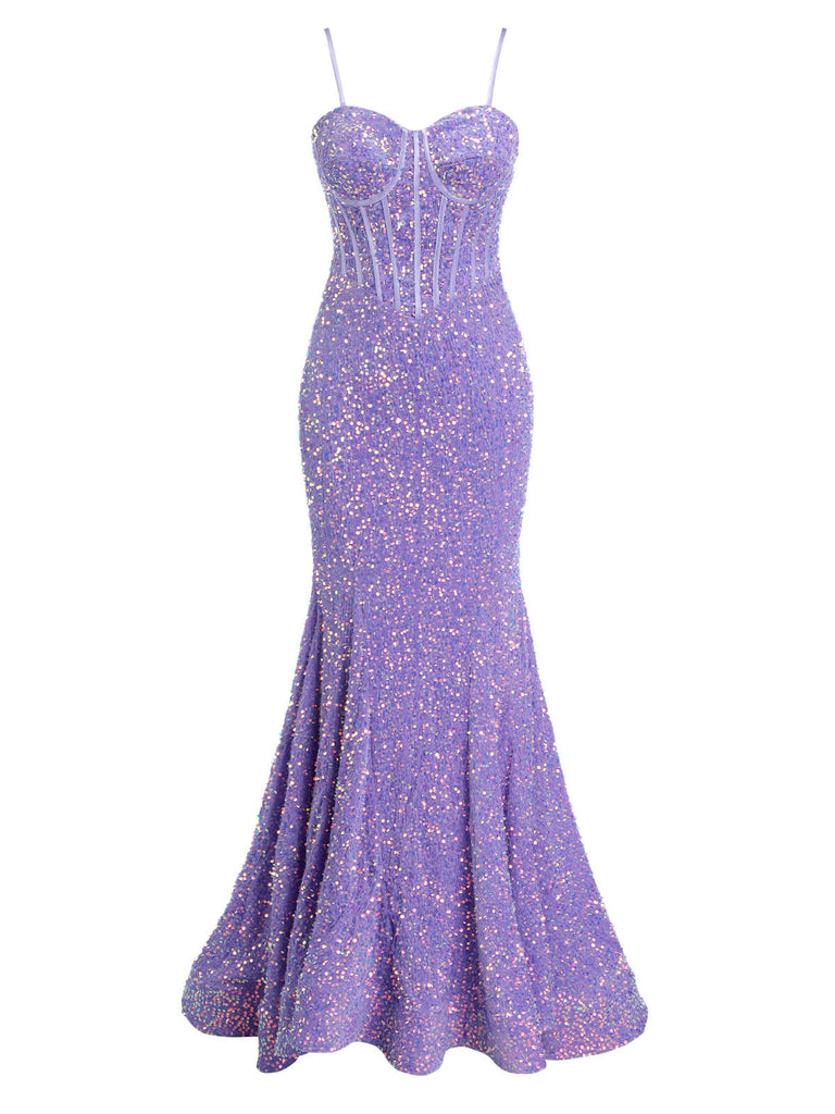 Lavendel 1920er Pailletten Korsett Meerjungfrauenkleid
