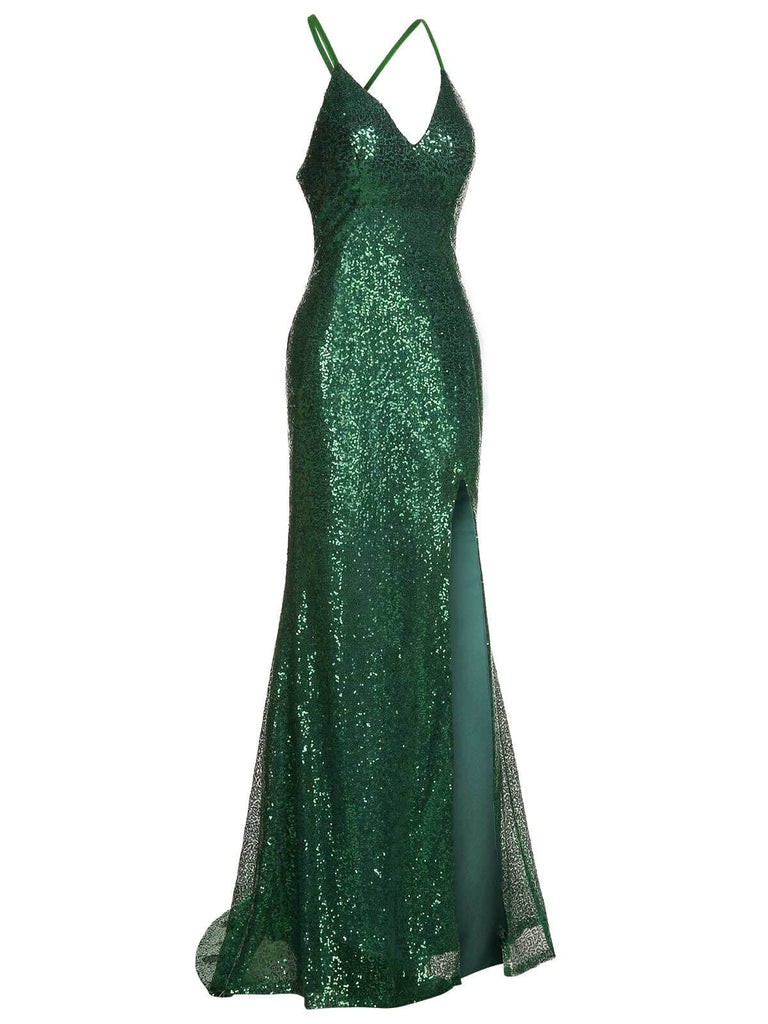 1920er V-Ausschnitt Seitlichem Schlitz Pailletten Sling Kleid