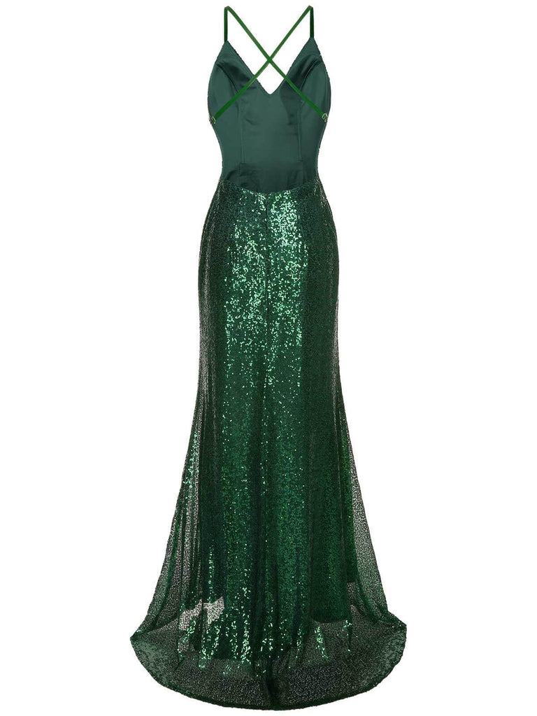 1920er V-Ausschnitt Seitlichem Schlitz Pailletten Sling Kleid