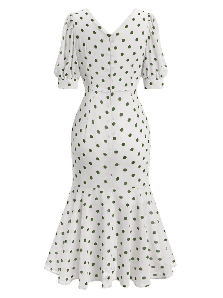 [Vorverkauf] Grün 1930er Polka Dot Meerjungfrauenkleid