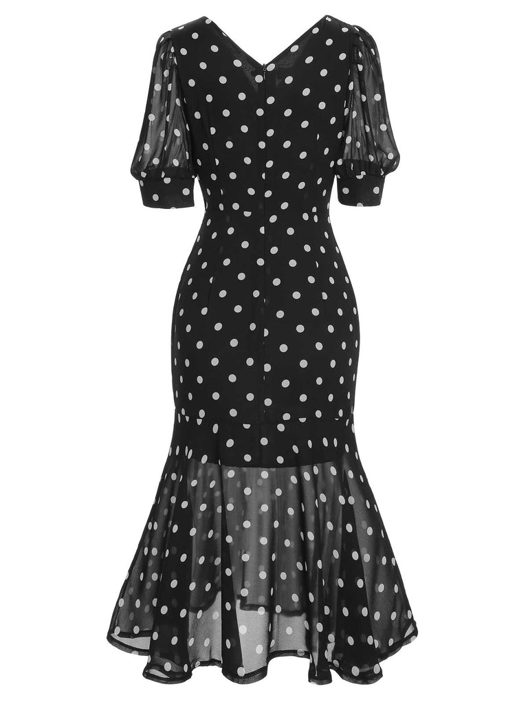 [Vorverkauf] Beige 1930er Polka Dot Meerjungfrauenkleid