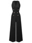 Schwarz 1950er Ärmellos Geknöpft Solide Jumpsuit