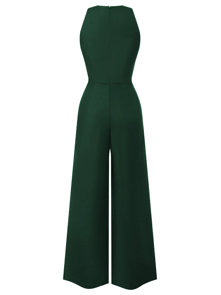 [Vorverkauf] Blau 1950er Ärmellos Geknöpft Solide Jumpsuit