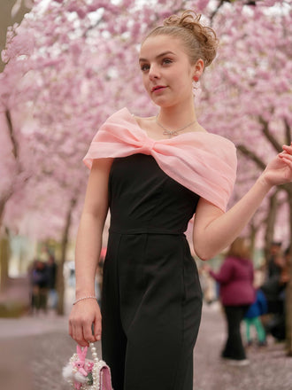 Schwarz 1930er Solide Masche Bogen Jumpsuit