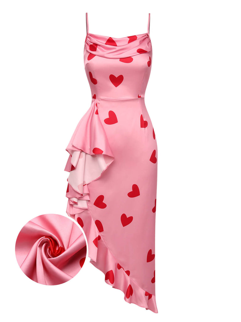 Rosa 1960er Herz Wasserfallkragen Sling Kleid