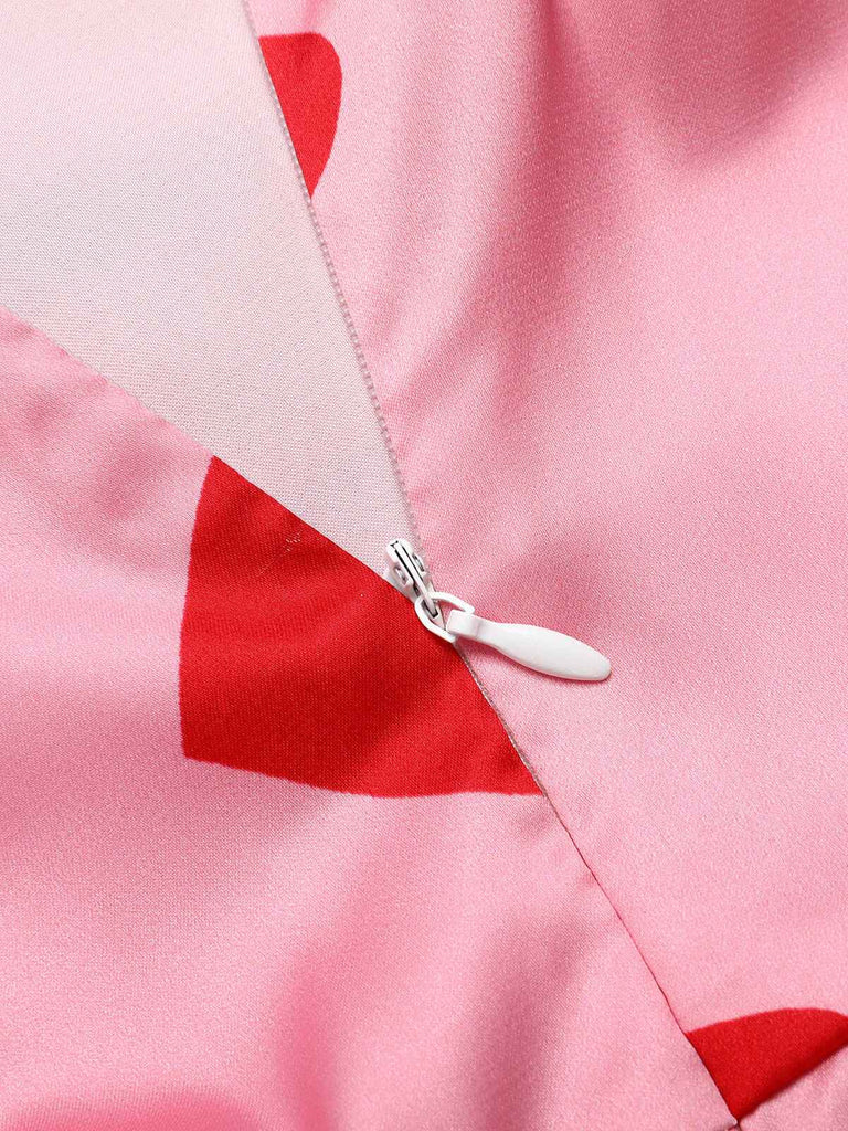 [Vorverkauf] Rosa 1960er Herz Wasserfallkragen Sling Kleid