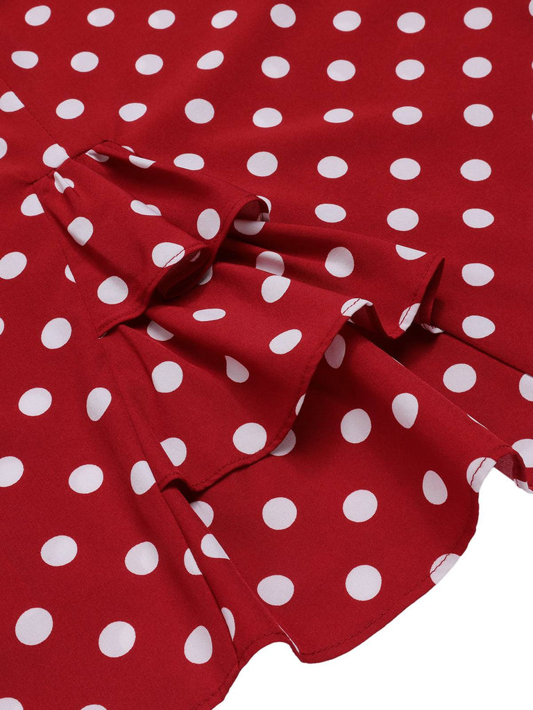 Rot 1960er Polka Dots Krawattenhals Kleid