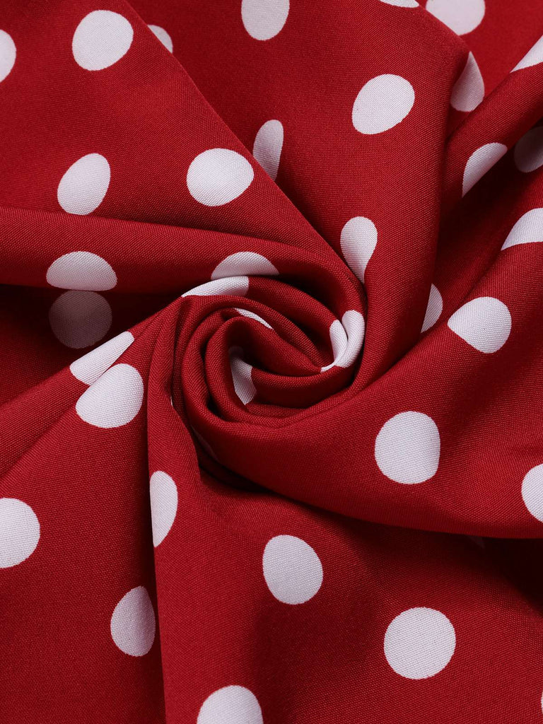 Rot 1960er Polka Dots Krawattenhals Kleid