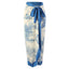 Blau 1960er Tinte Blumen Patchwork Schnüren Cover-Up