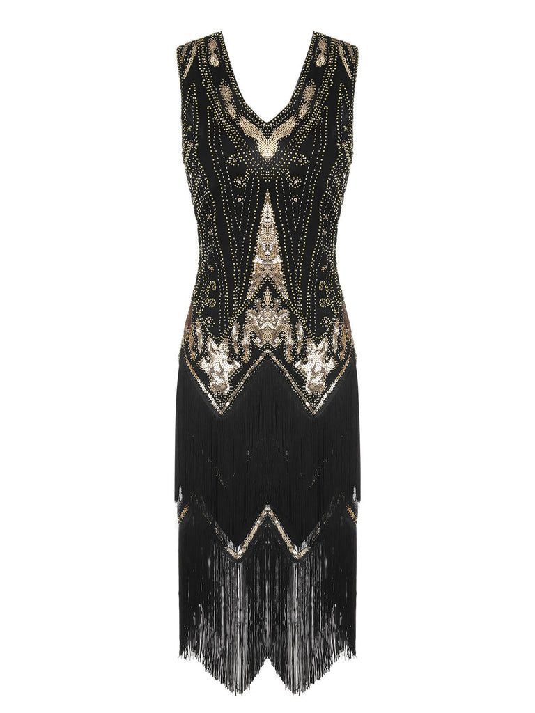 1920er V-Ausschnitt Pailletten Quaste Gatsby Kleid