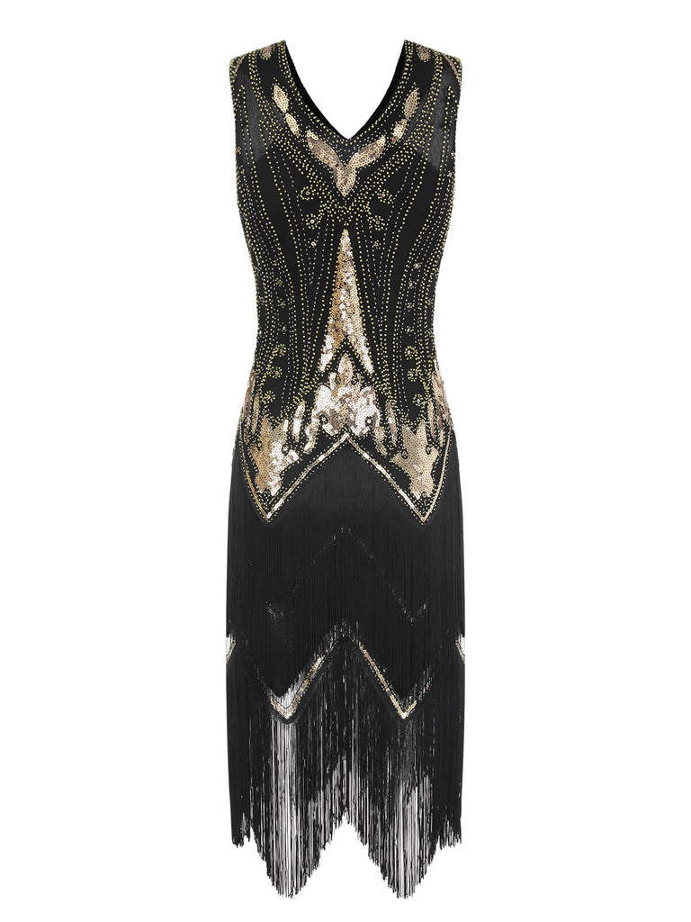 1920er V-Ausschnitt Pailletten Quaste Gatsby Kleid