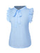 Blau 1960er Krawattenhals Polka Dots Rüschen Bluse