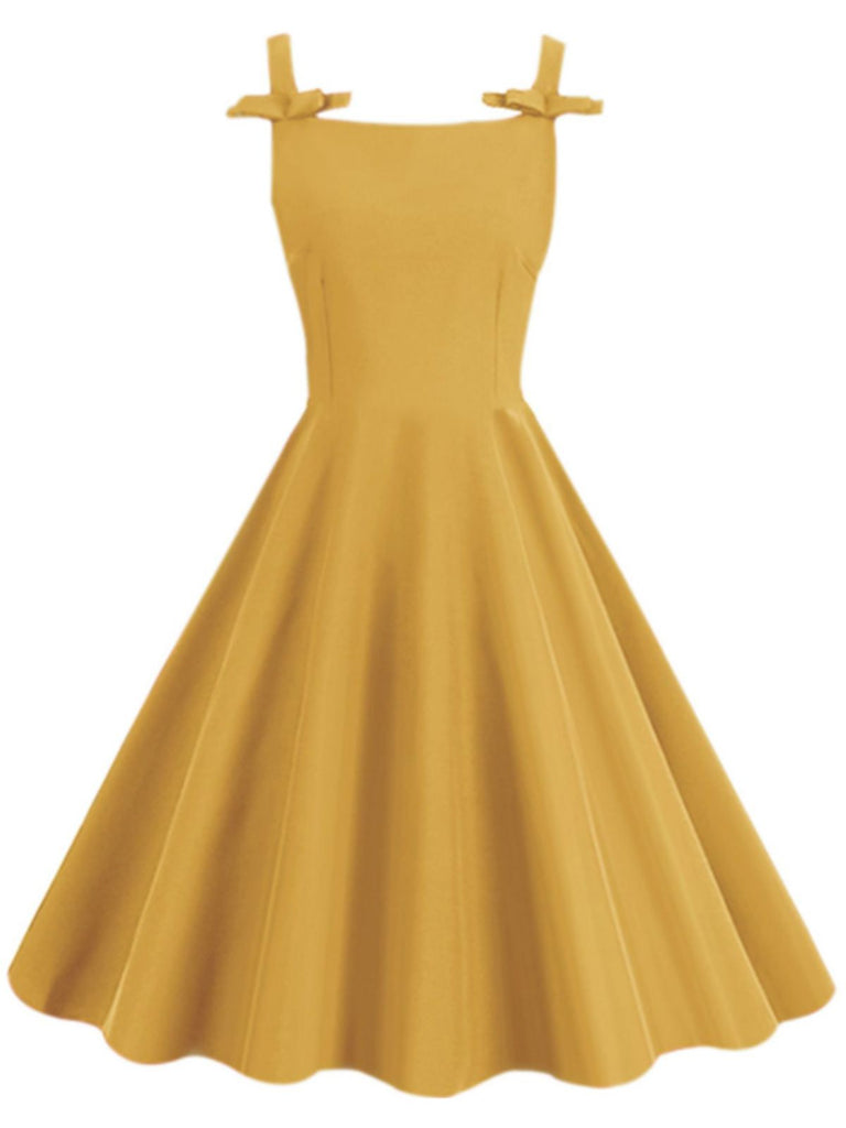 1950er Solide Schleife Ärmellos Quadratischer Hals Kleid