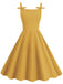 1950er Solide Schleife Ärmellos Quadratischer Hals Kleid