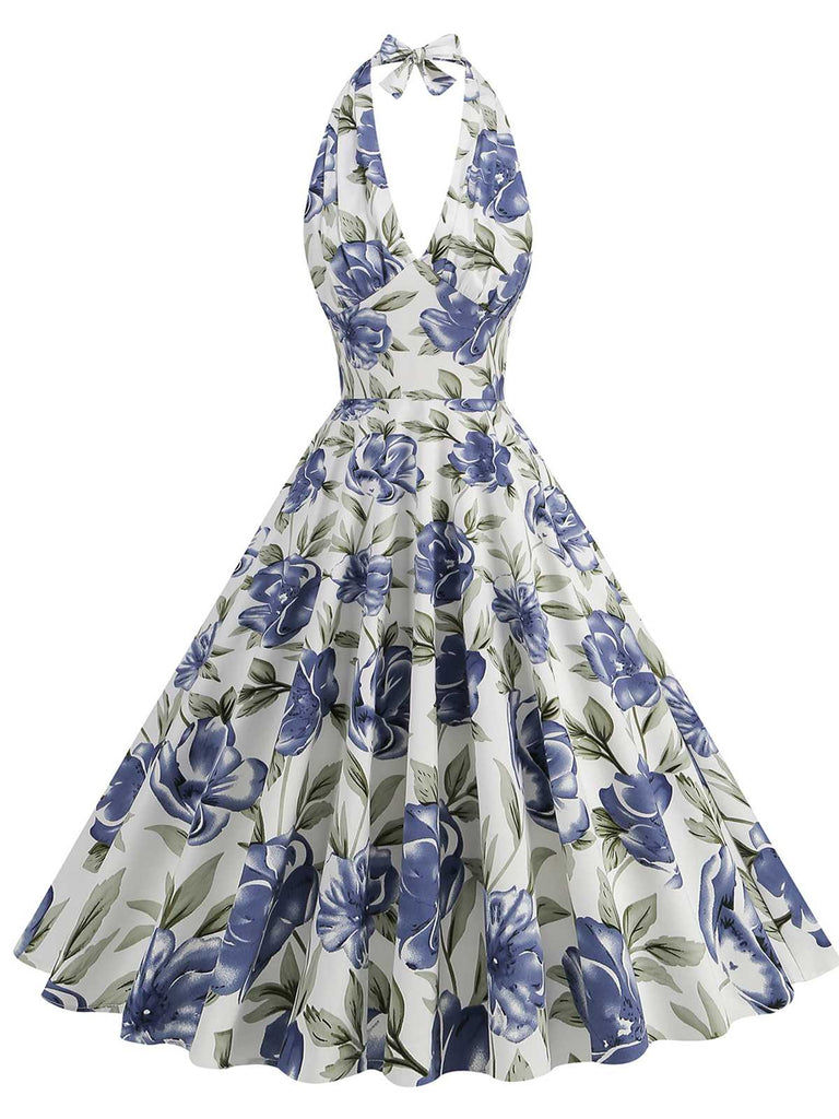1950er Halter Blumen Ärmelloses Kleid