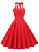 Rot 1950er Polka Dot Halter Swing Kleid