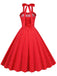 Rot 1950er Polka Dot Halter Swing Kleid