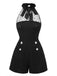 Schwarz 1950er Polka Dots Transparenter Hals Romper