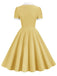 1950er Hemdkragen Weiß Knöpfen Swing Kleid