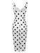 Weiß 1960er V-Ausschnitt Polka Dots Kleid