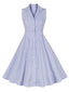 Hellblau 1940er Plaid Revers Ärmelloses Kleid