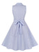 Hellblau 1940er Plaid Revers Ärmelloses Kleid