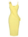 Gelb 1960er Unregelmäßige Träger Ruffle-Trim Kleid