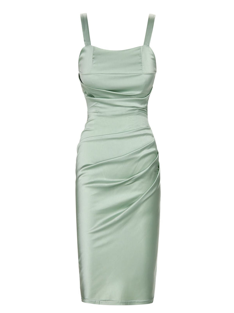Hellgrün 1960er Solide Falten Kleid
