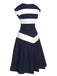 [Vorverkauf] Dunkelblau 1940er U-Boot-Ausschnitt Streifen Kleid