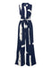 Dunkelblau 1940er Pinseldruck Jumpsuit mit Gürtel