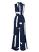 Dunkelblau 1940er Pinseldruck Jumpsuit mit Gürtel