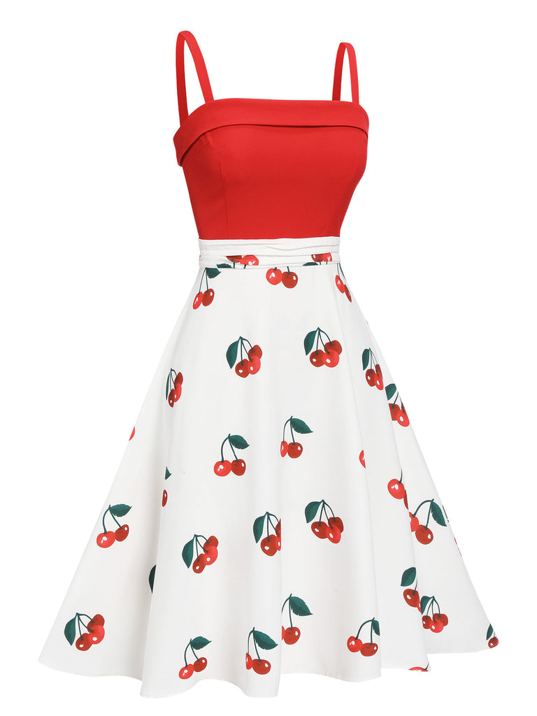 [Vorverkauf] Rot 1950er Kirsche Spaghetti Träger Kleid