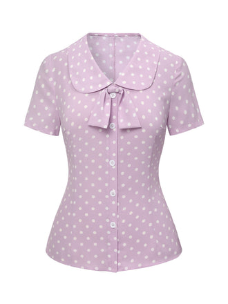 Lavendel 1940er Polka Dots Revers Bluse