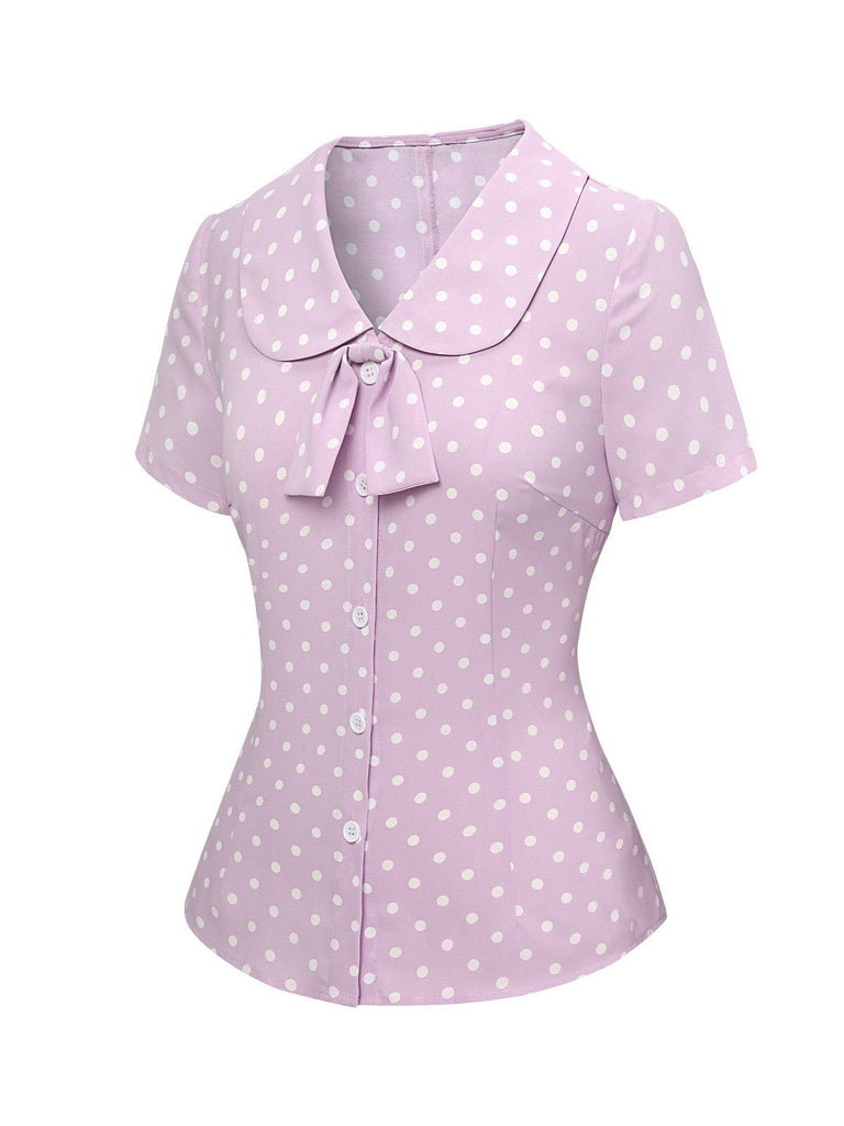 [Vorverkauf] Lavendel 1940er Polka Dots Revers Bluse