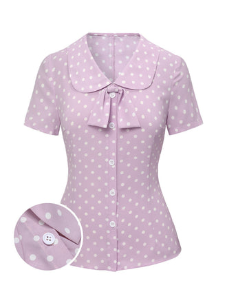 Lavendel 1940er Polka Dots Revers Bluse