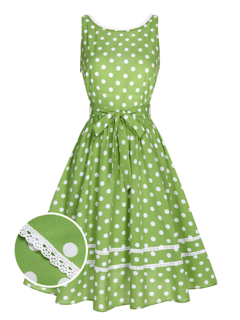 [Vorverkauf] Grün 1950er Polka Dots Spitze Kleid