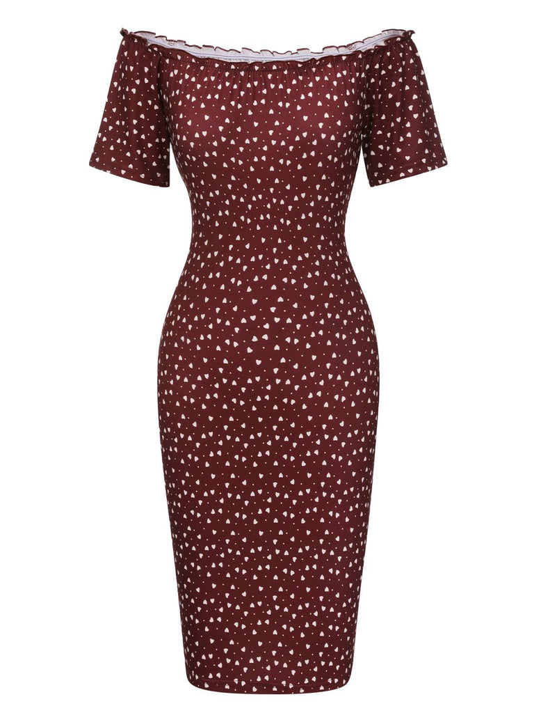 Rot 1960er Polka Dots Schulterfreies Kleid